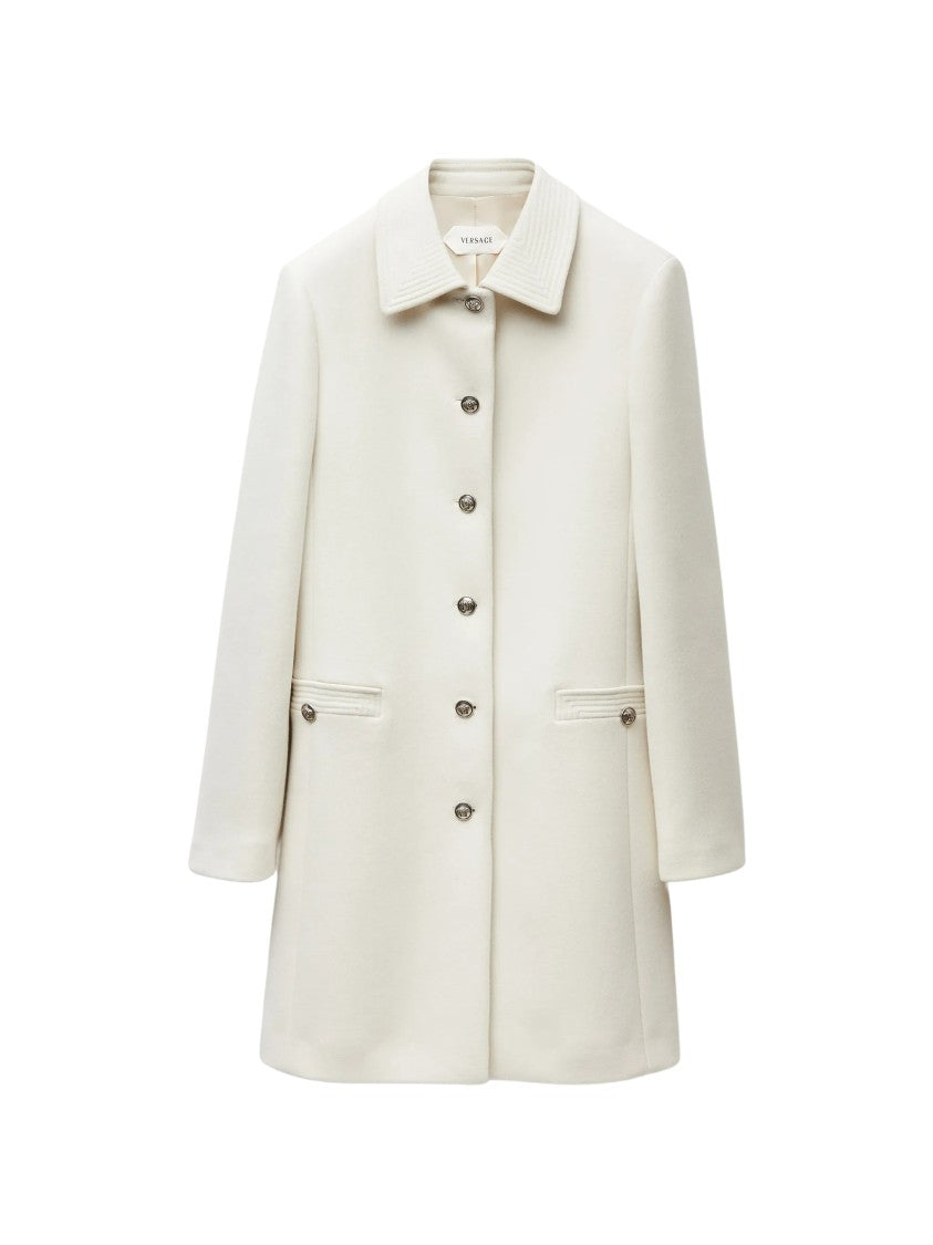 Versace Single-Breasted Light Felted Wool Coat With Medusa Detailing