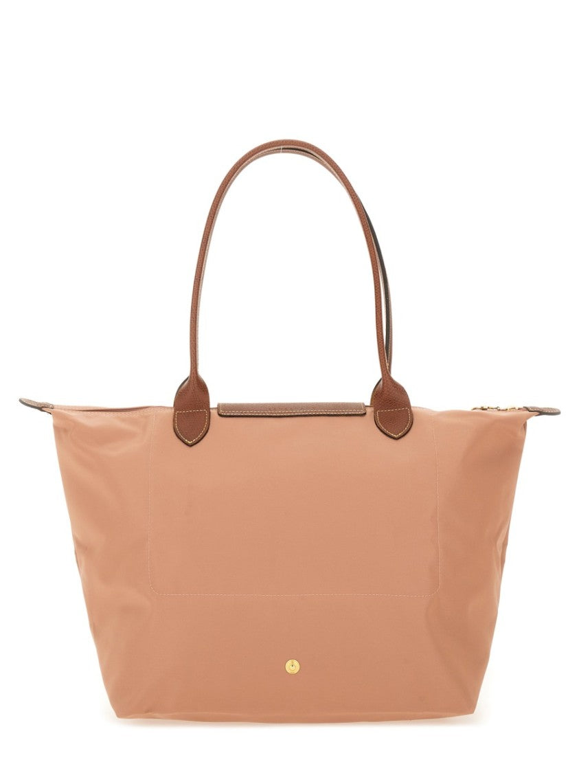 Longchamp Large Brown Polyamide Tote Bag With Leather Accents