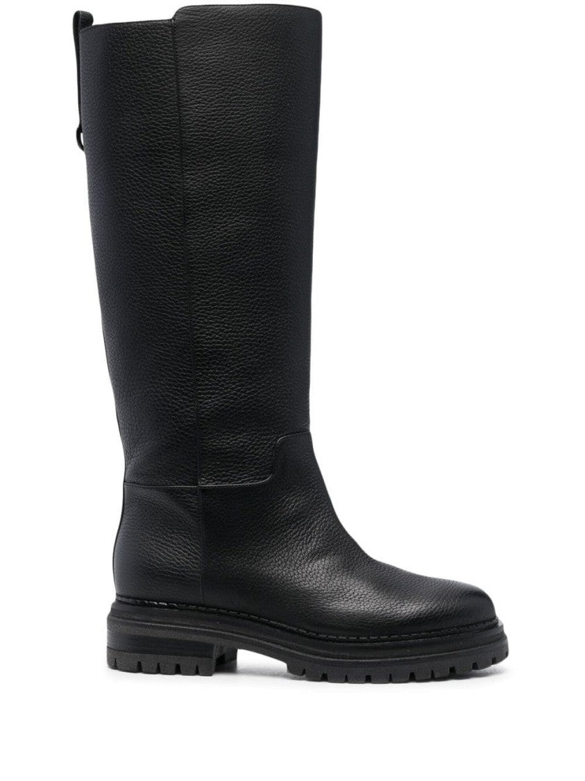 Sergio Rossi Textured Leather Long Boots With Side Zipper And Sturdy Sole