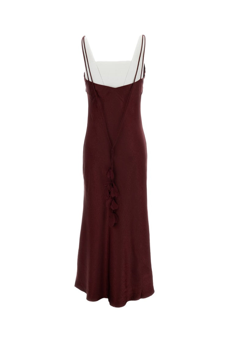 Self-Portrait Burgundy Satin Flower Midi Dress