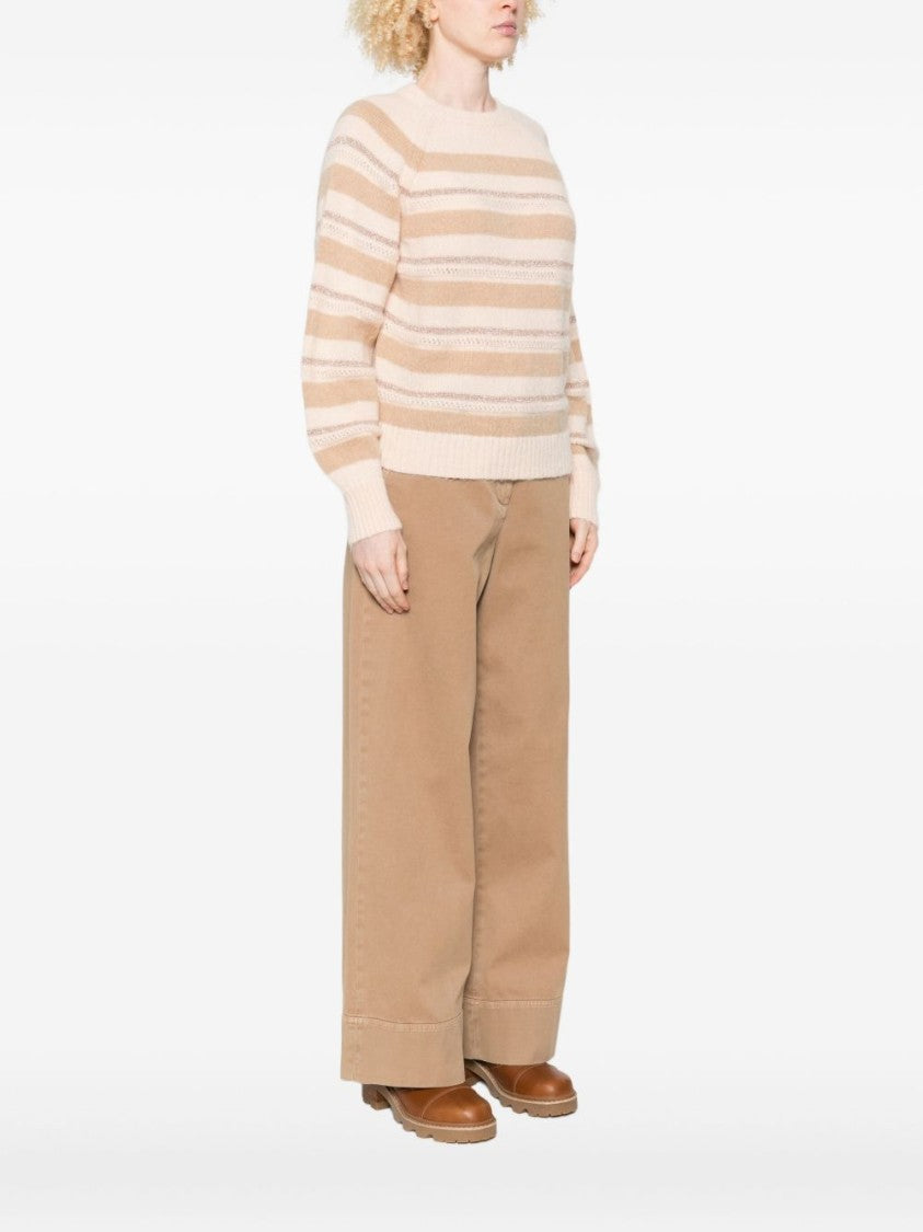 Twin-Set Beige And Cream Striped Knit Sweater