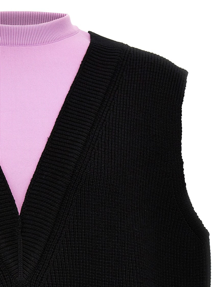 Jil Sander Contrast Fleece-Inserted Wool Blend Knit Vest