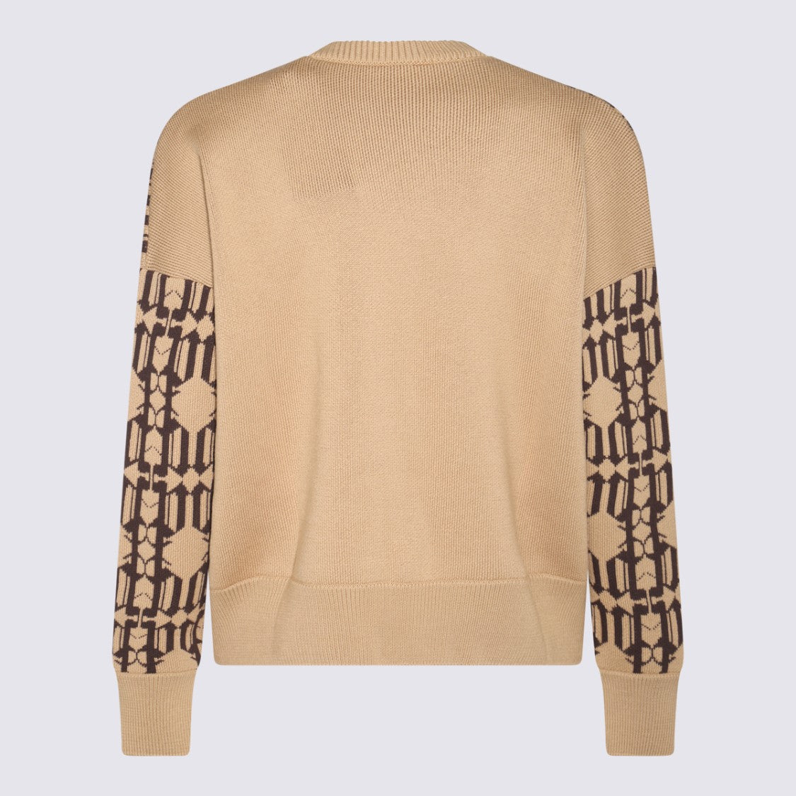 Palm Angels Beige Sweater With Bold Dark Brown Geometric Pattern
