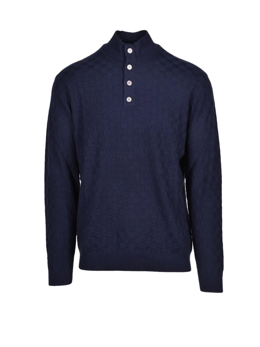 Cashmere Company P. Mock Neck Sweater With Textured Pattern And Button Placket
