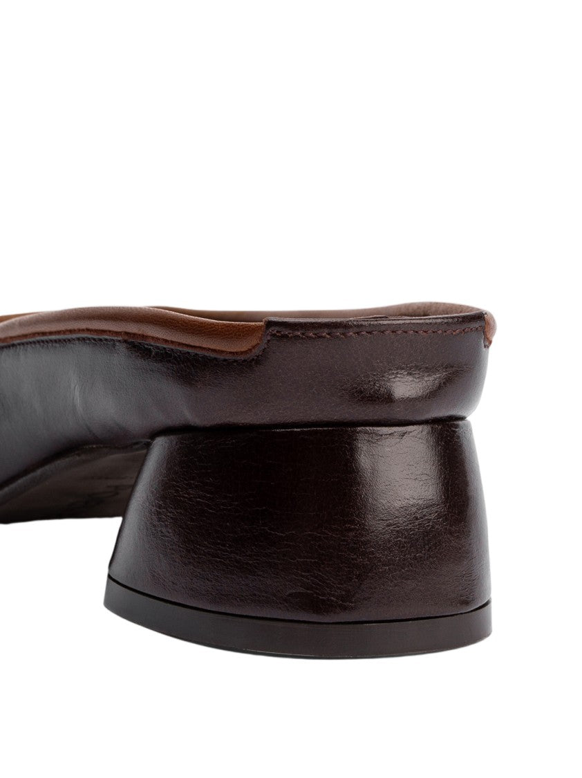 Poeve Leather Open-Back Sculptural Heel Mules