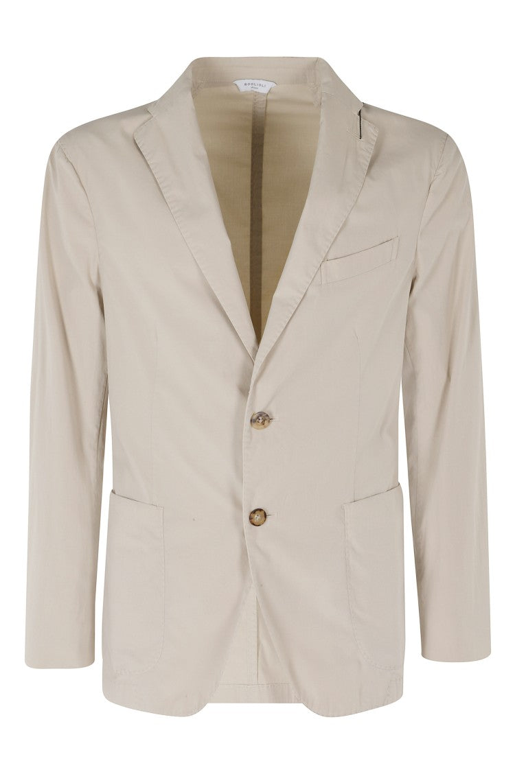 Boglioli Sand 50 K Slits Back Single-Breasted Cotton-Blend Blazer