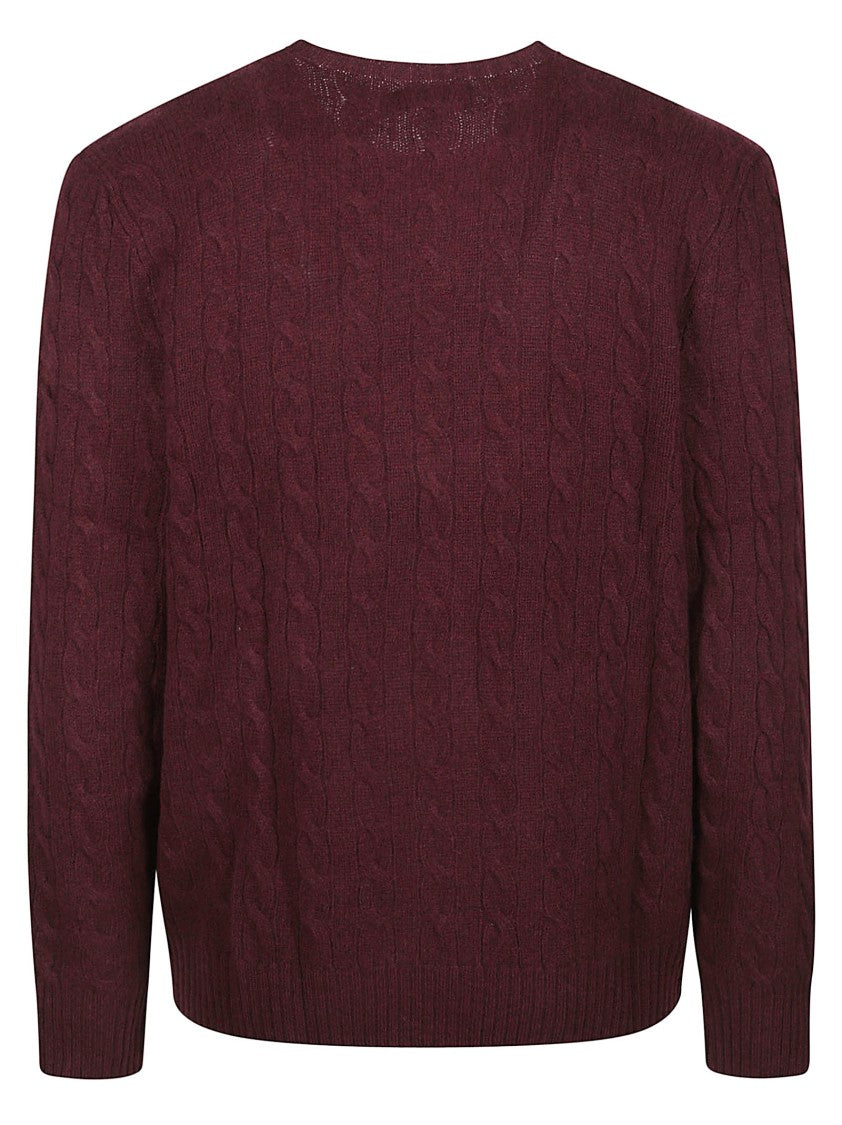 Polo Ralph Lauren Burgundy Cable Knit Wool-Cashmere Crew-Neck Sweater