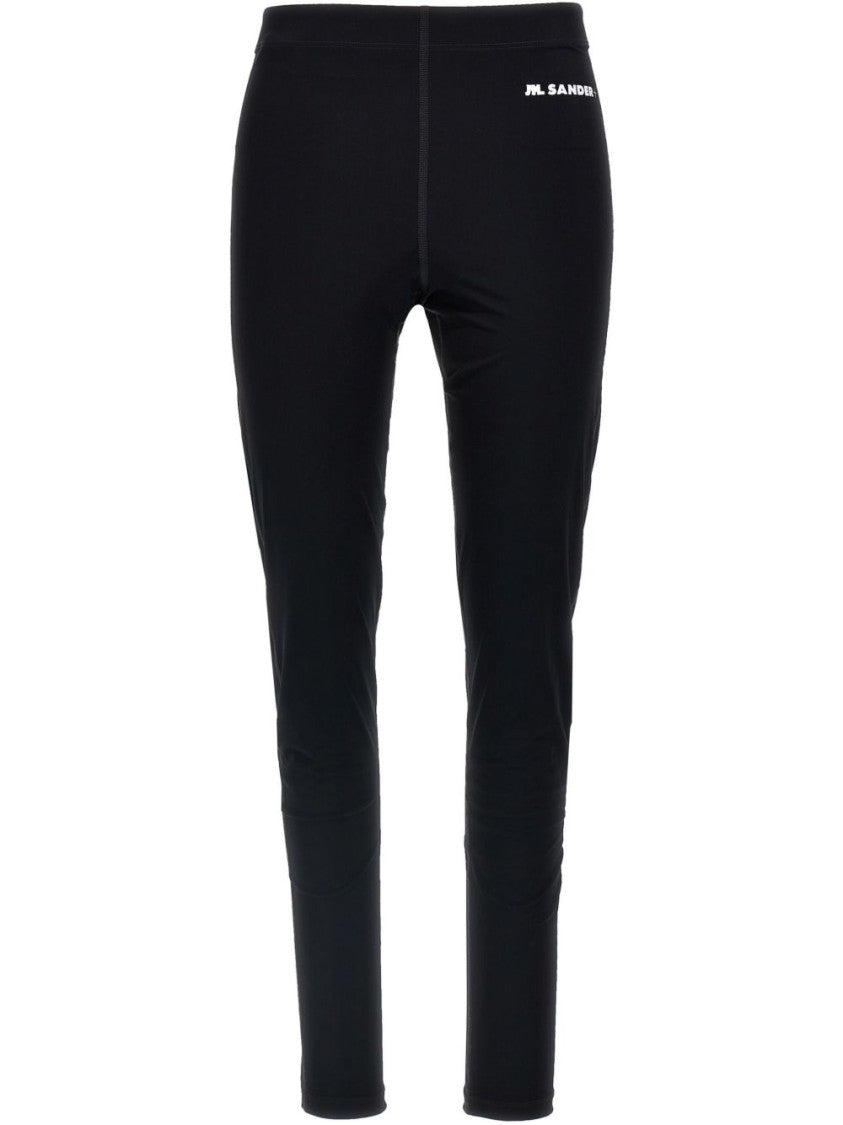 Jil Sander Fitted Black Leggings With Distinctive Waistband Print