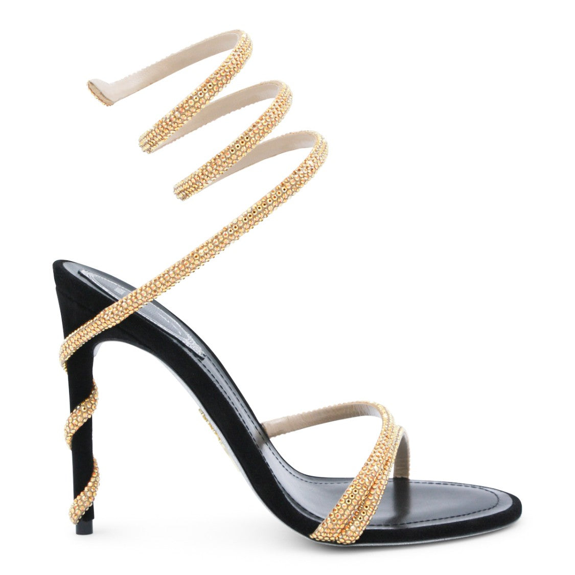 René Caovilla Black And Gold Leather Sandals