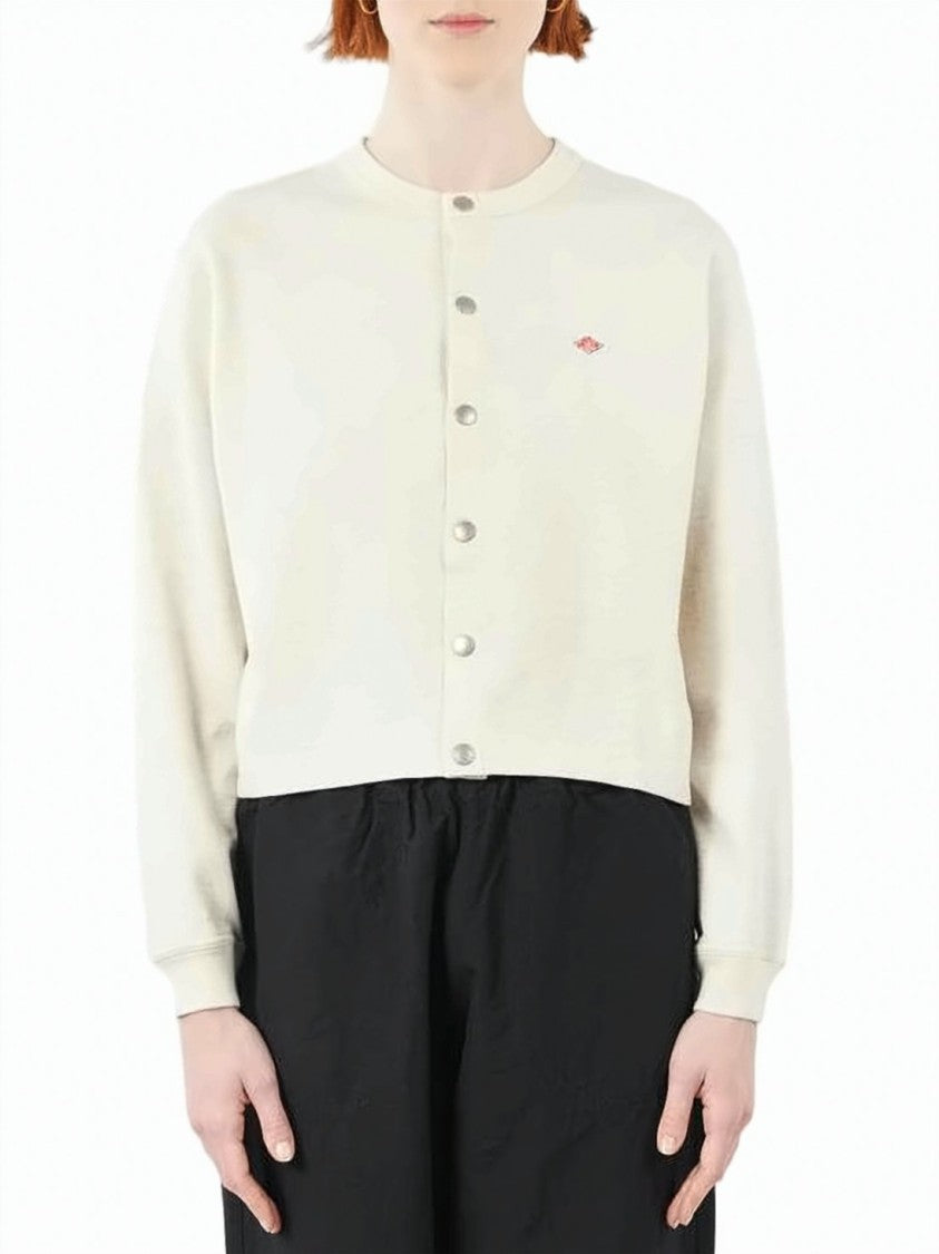 Danton Cropped Boxy Cardigan With Metallic Button Closure
