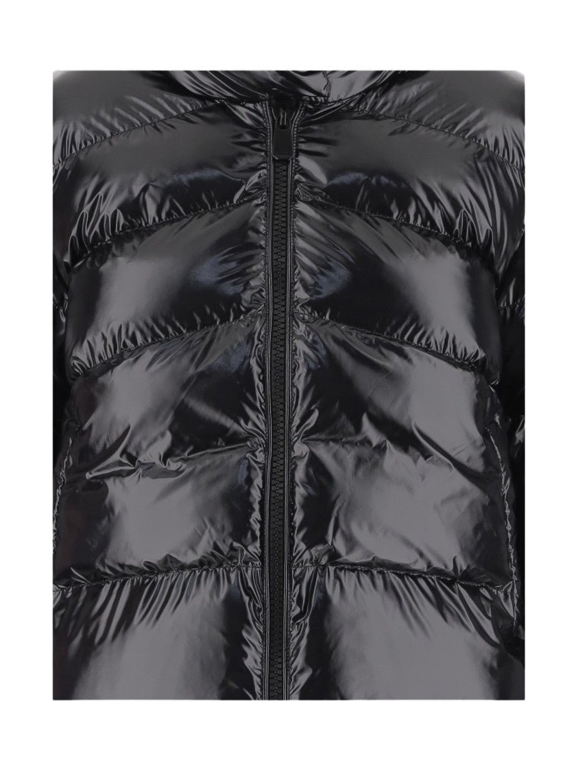 Pinko High Collar Quilted Puffer Jacket With Glossy Finish