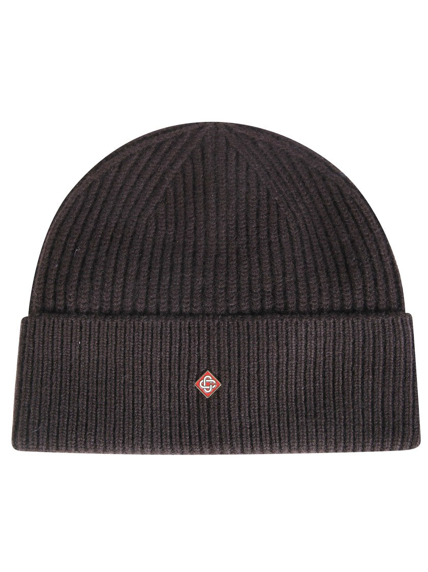 Casablanca Ribbed Knit Beanie With Folded Cuff And Emblem