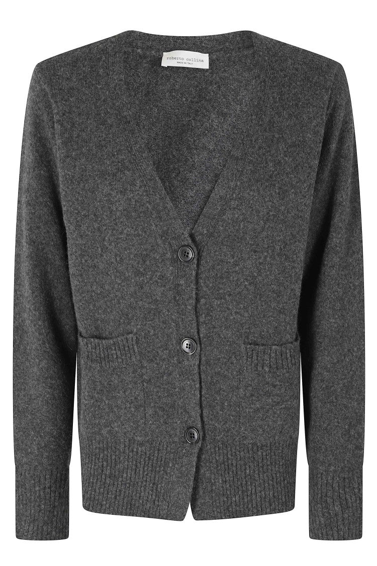 Roberto Collina Antracite Wool-Camel V-Neck Oversized Cardigan