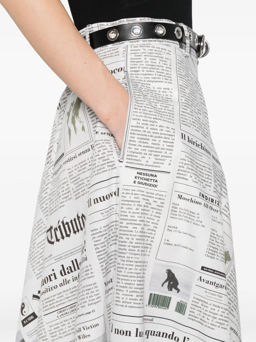 Moschino Midi Skirt With High Waist And Newspaper Print