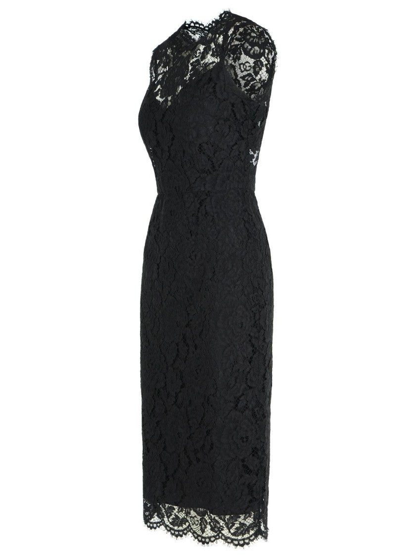 Dolce & Gabbana 'Longuette' Black Stretch Lace Dress