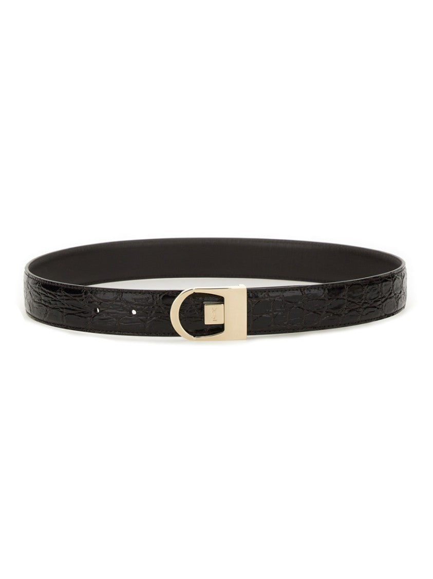 Saint Laurent Reversible Crocodile-Patterned Calf Leather Belt