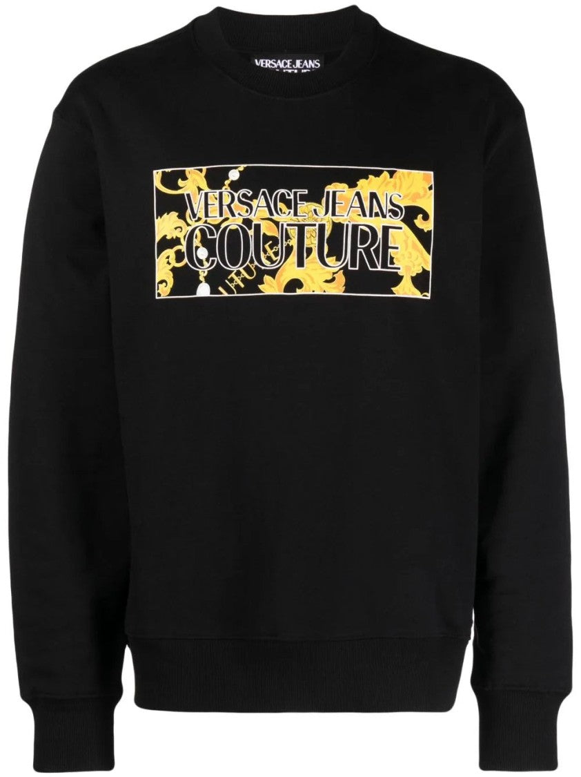 Versace Jeans Couture Graphic Print Black Sweatshirt With Crew Neckline