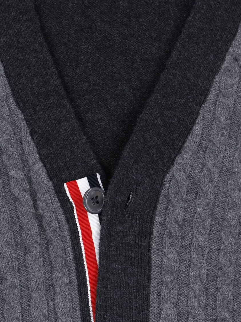 Thom Browne Cable Knit Button-Up Front Ribbed Detailing Cardigan