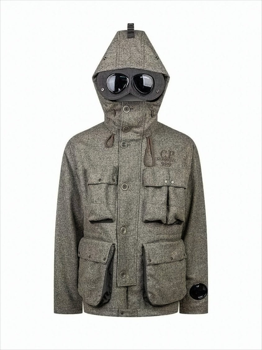 C.P. Company Textured Wool Jacket With Integrated Goggles And Round Lens Patch