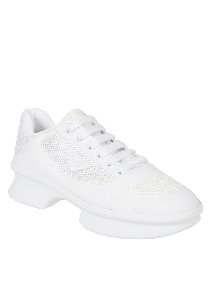 Prada Sole White Mesh Sneakers With Finish