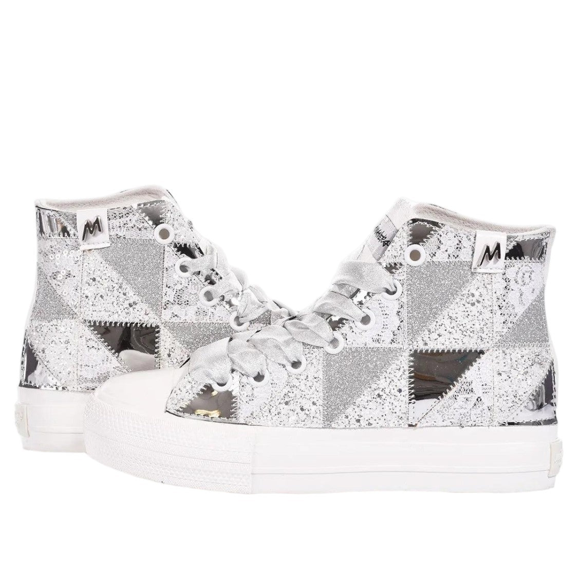 Mimanera Handmade Silver Patchwork High-Top Sneakers