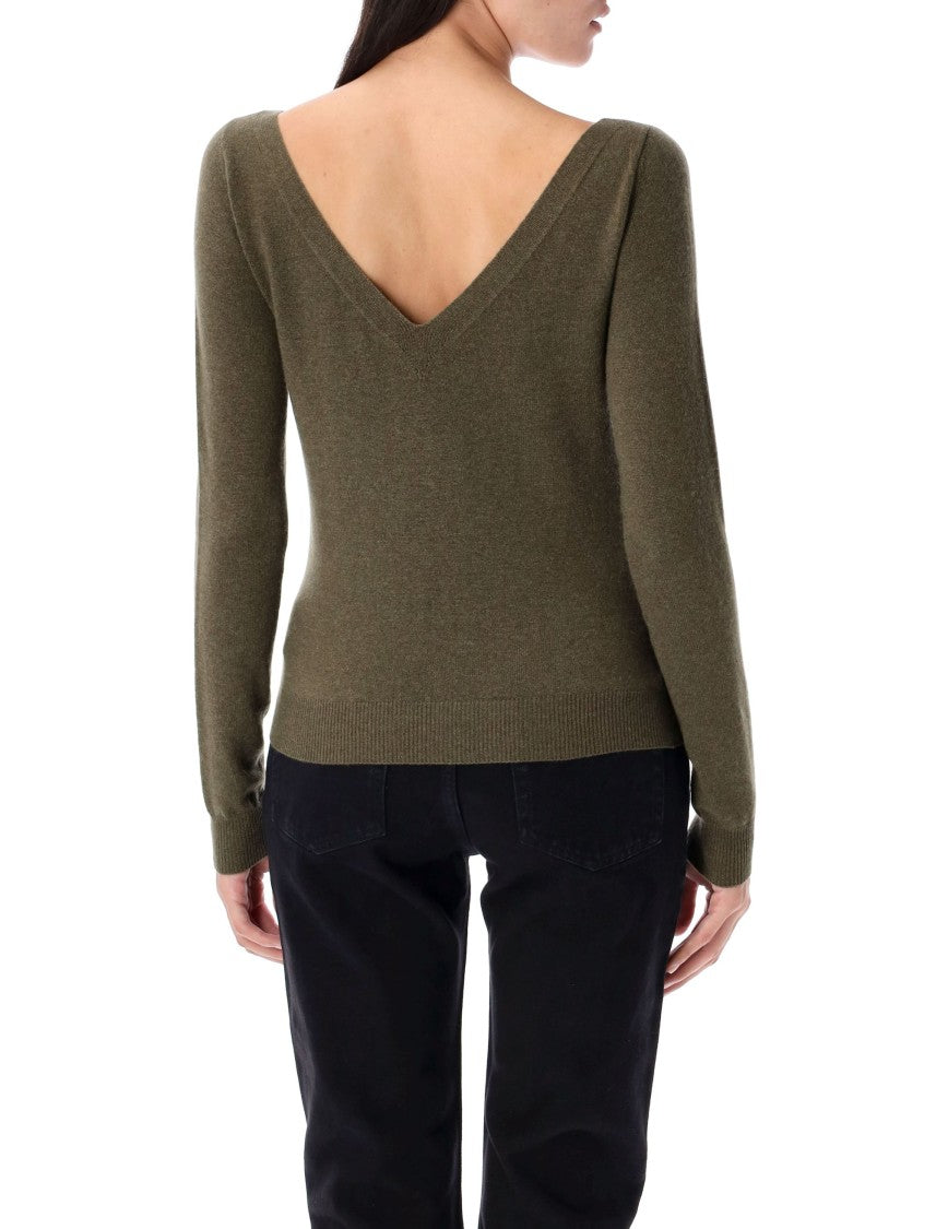 Saint Laurent V Neck Knit Ribbed Sweater