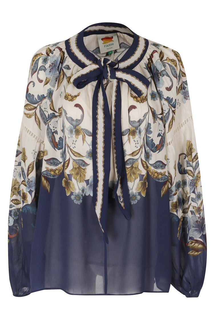 Farm Rio Golden Nature Scarf Collar High-Neck Viscose Blouse