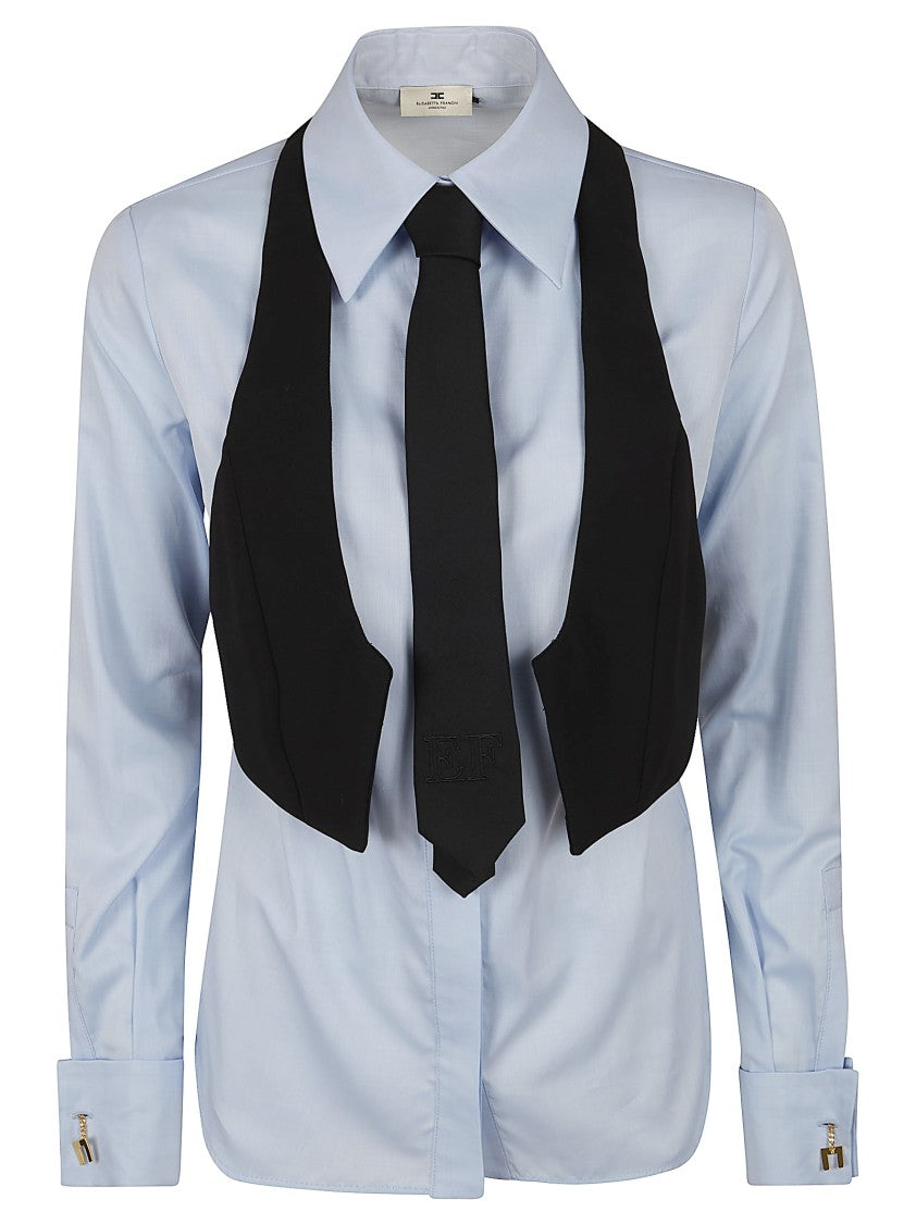 Elisabetta Franchi Layered Light Blue Shirt With Black Vest Overlay