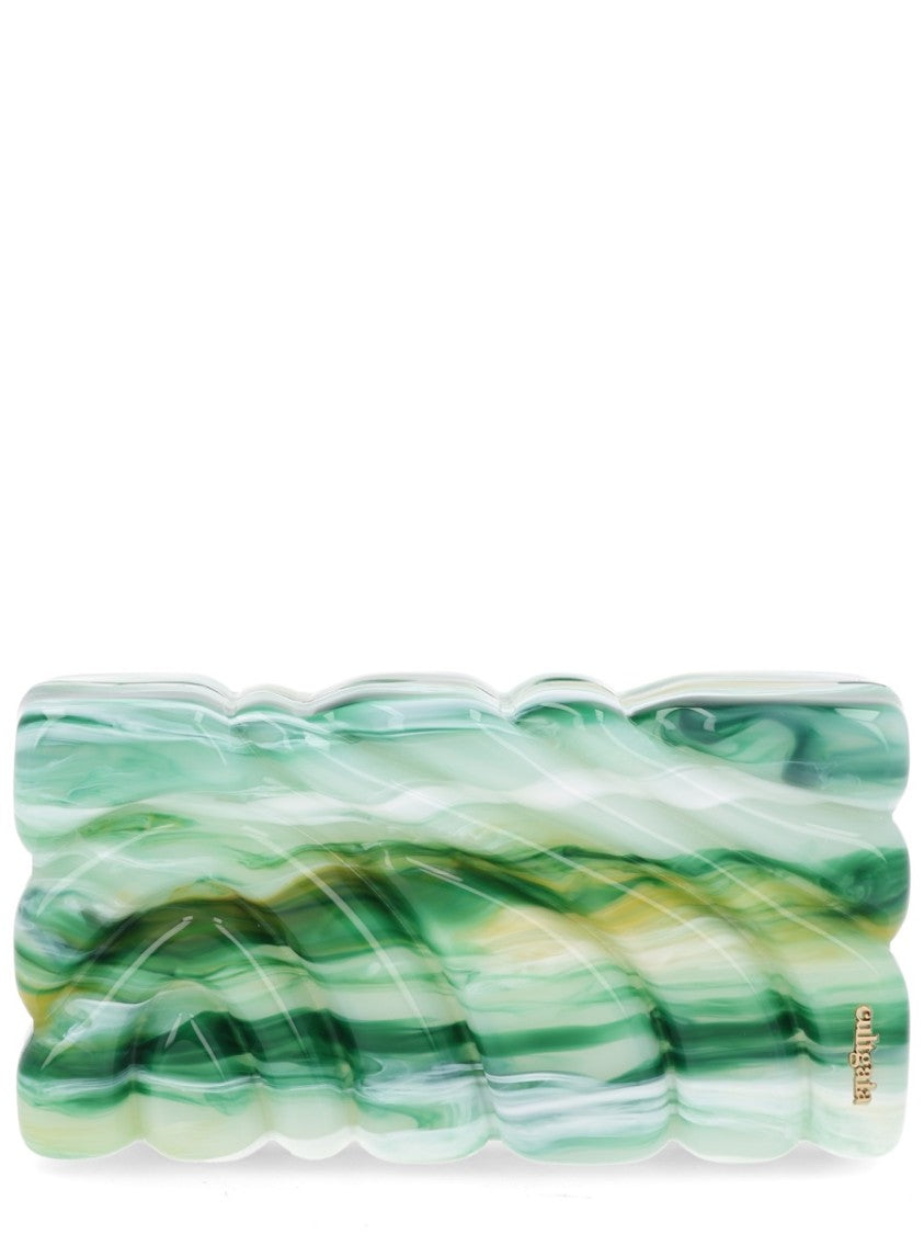 Cult Gaia Aura Wavy Marbled Green Acrylic Clutch