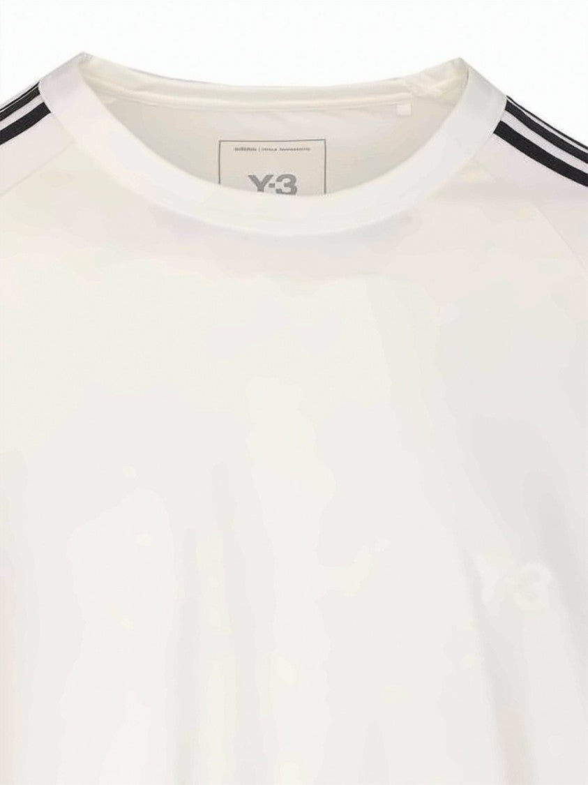 Y-3 Contemporary White Short-Sleeve T-Shirt With Distinctive Striped Accents