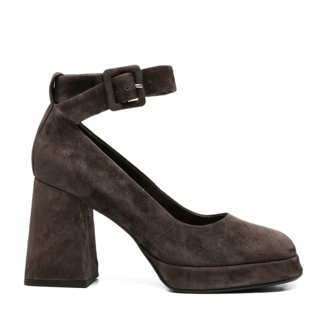 Adrianna Feretti Brown Ankle Strap Chunky Heel Suede Pumps