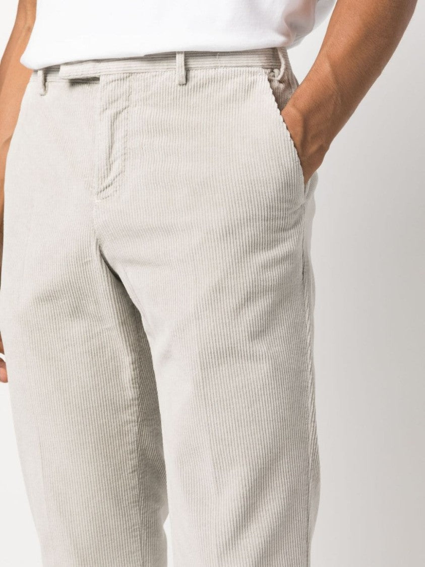 Pt Torino Tailored White Subtle Corduroy Texture Trousers