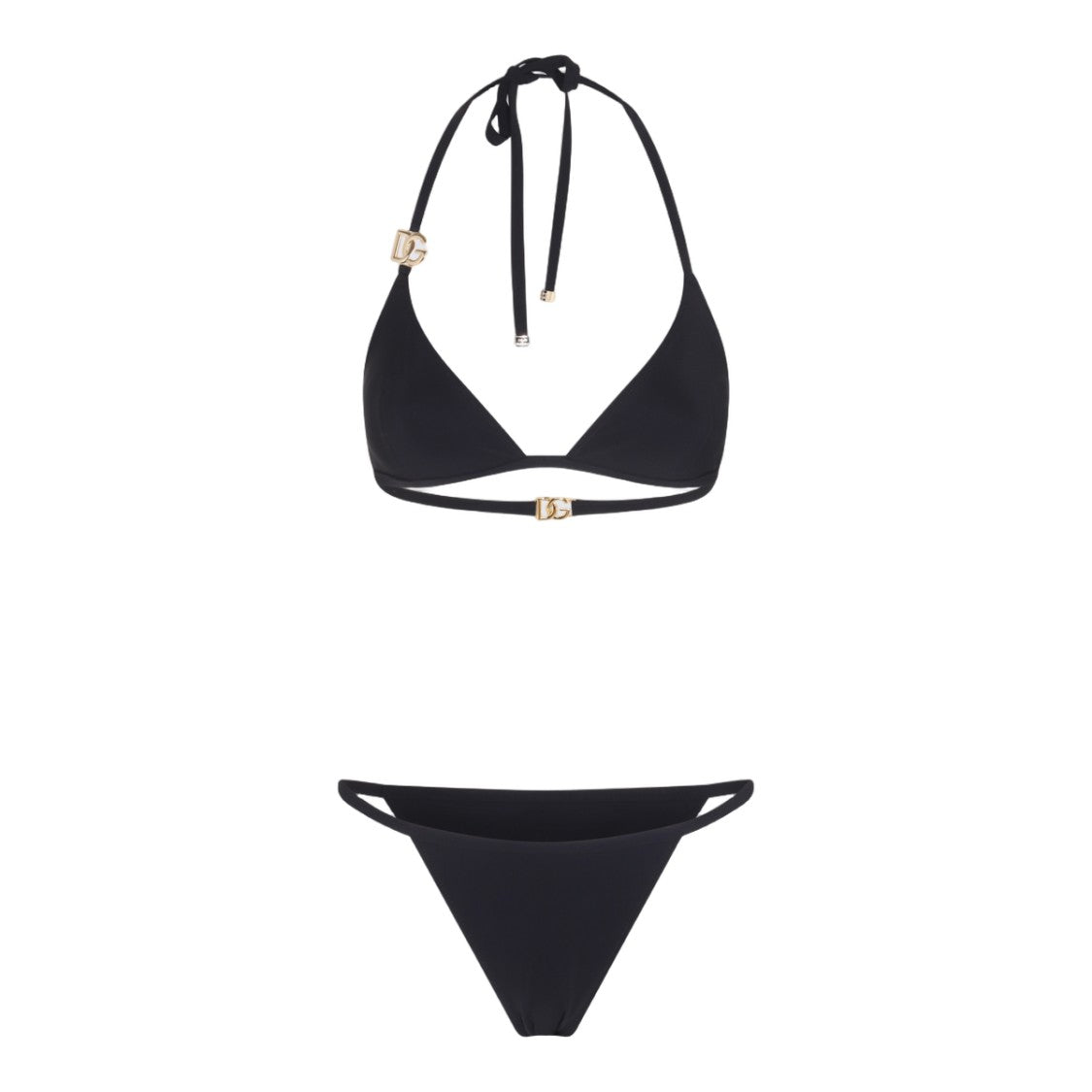 Dolce & Gabbana Black Triangle Bikini Set With Gold Accents