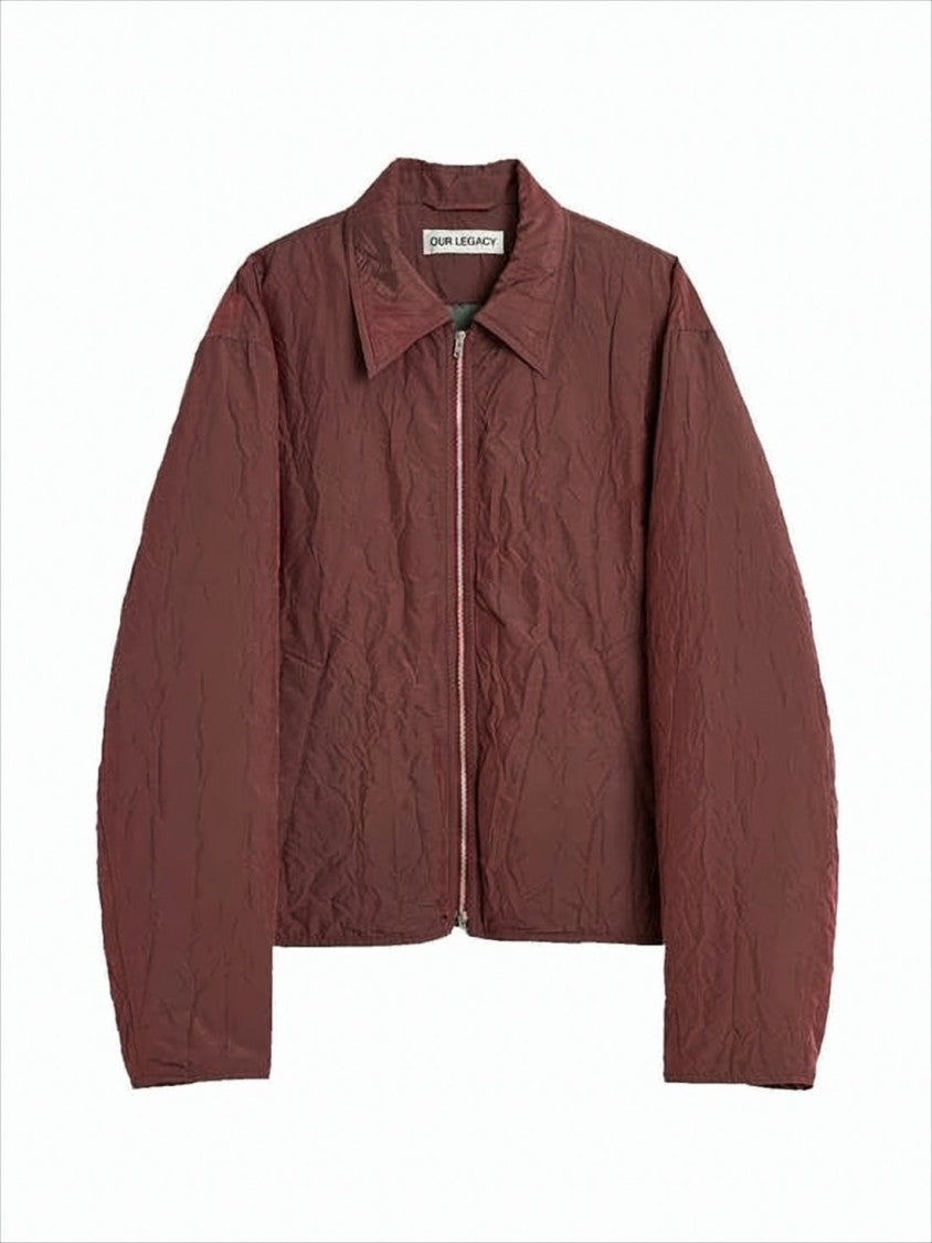 Our Legacy Cropped Burgundy Padded Jacket With Minimalist Aesthetics