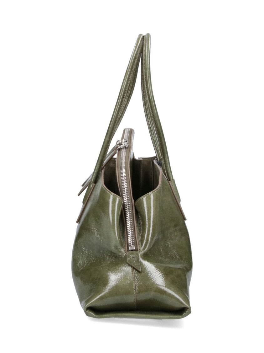 The Attico Glossy Olive Green Handbag With Structured Silhouette