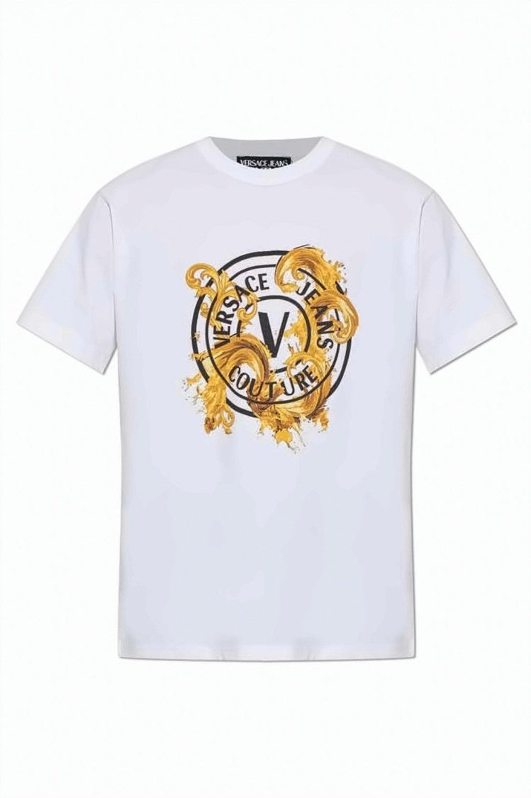 Versace White Circular Emblem Golden Baroque T-Shirt