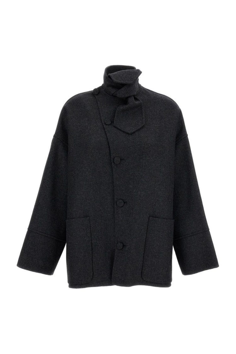 Plan C Double-Faced Mélange Wool Jacket With Loop Scarf Detail