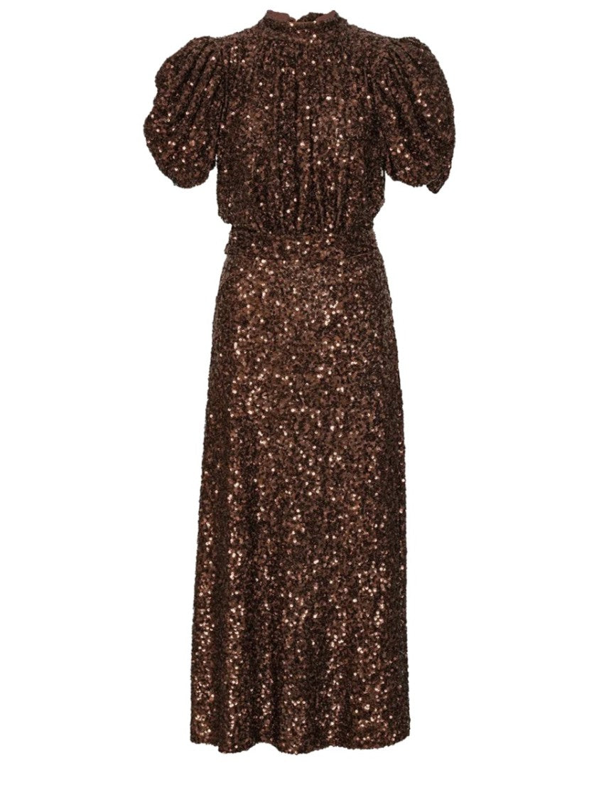 Rotate Birger Christensen Neutrals Voluminous Puff Sleeves Midi Dress