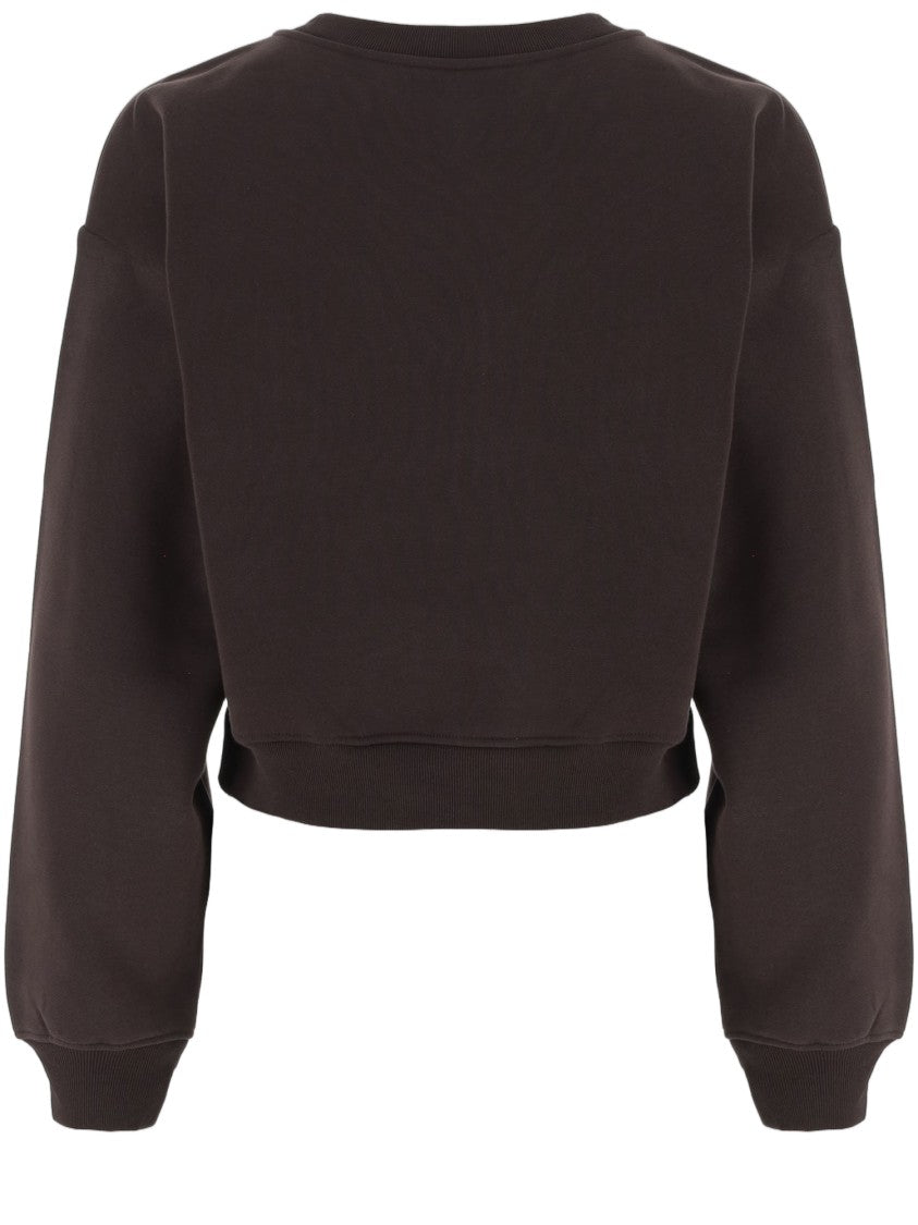 Patou Brown Cropped Crew Neck Cotton Sweatshirt