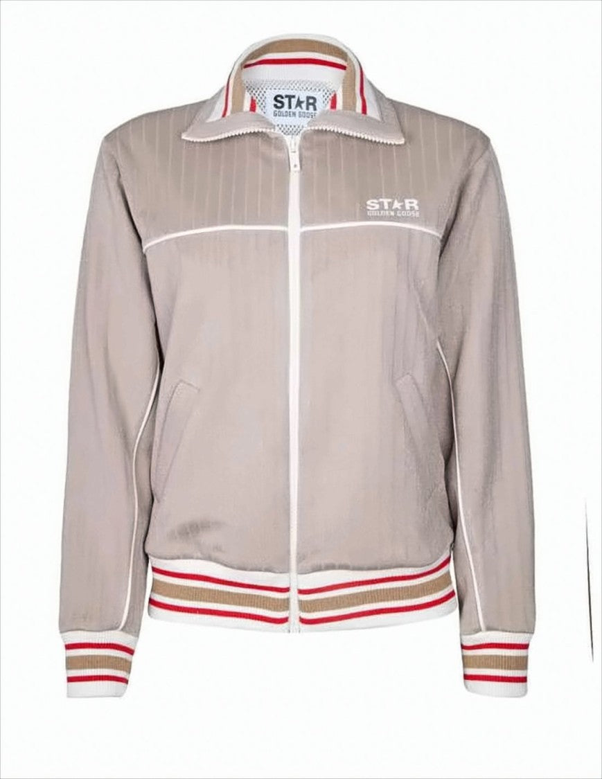 Golden Goose Soft Beige Striped Jacket With Piping Details