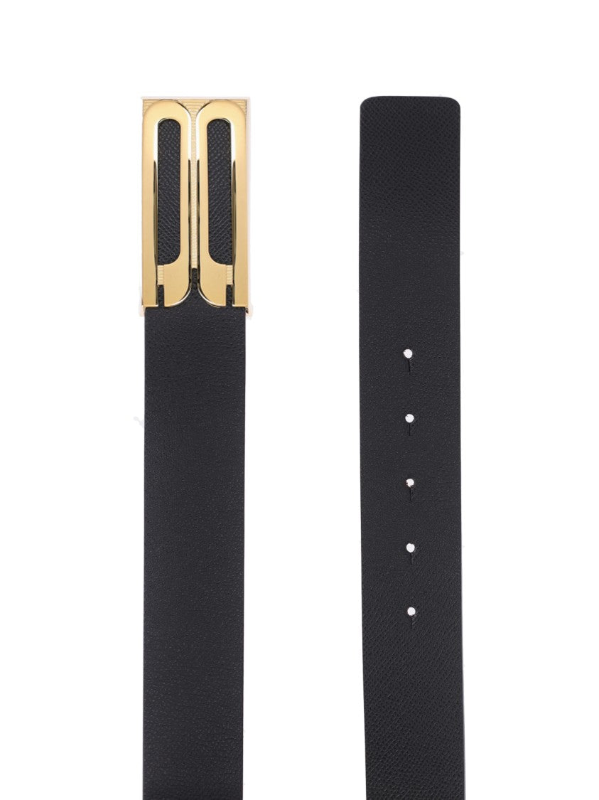 Victoria Beckham Black Jumbo Frame Crocodile-Embossed Leather Belt