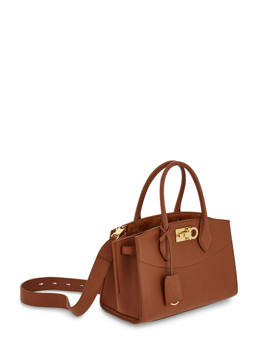 Ferragamo Structured Calf Leather Handbag With Gold-Tone Clasp