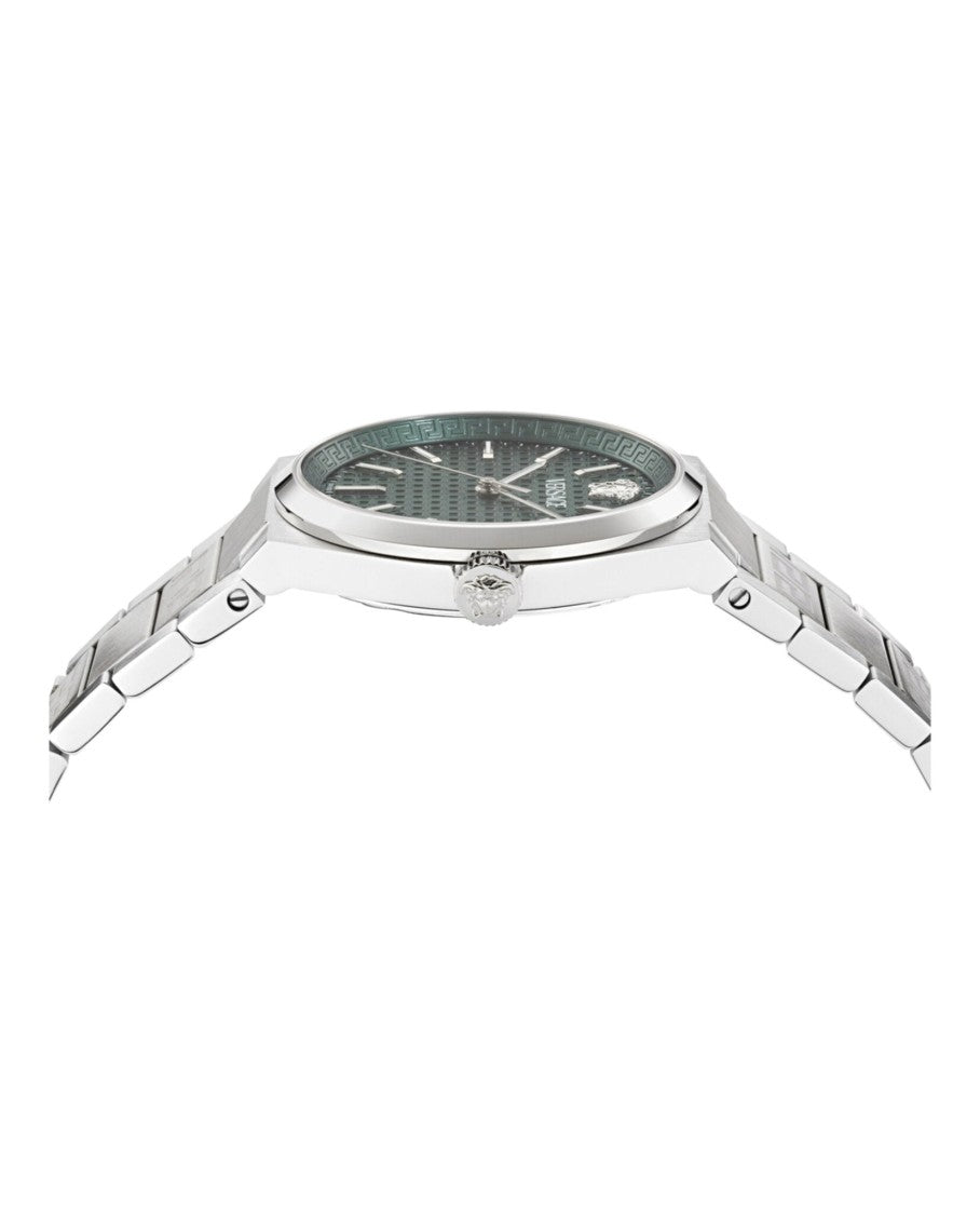 Versace V-Auria Bracelet Watch With Green Guilloche Dial And Stainless Steel Case