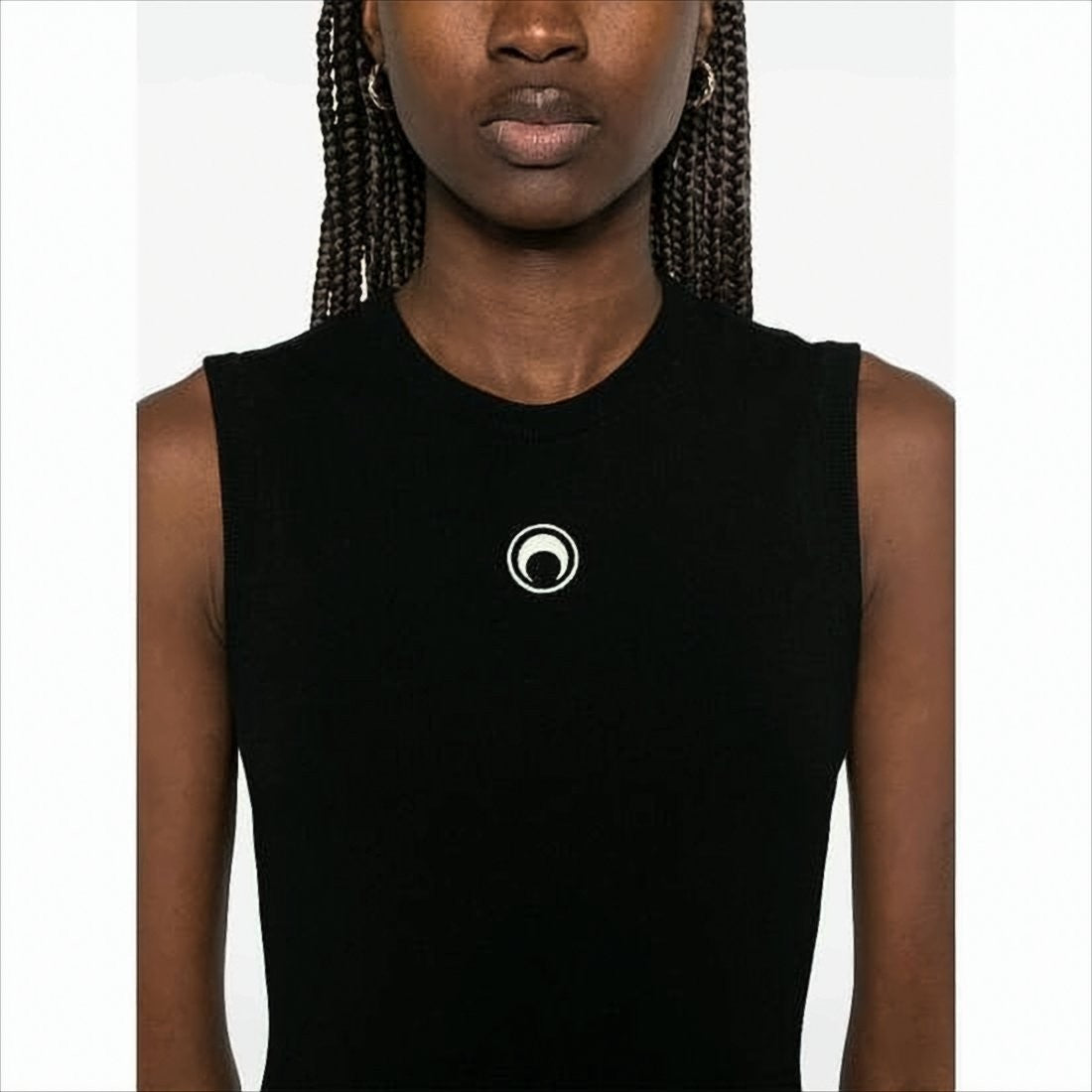 Marine Serre Fitted Black Mini Dress With Circular Emblem