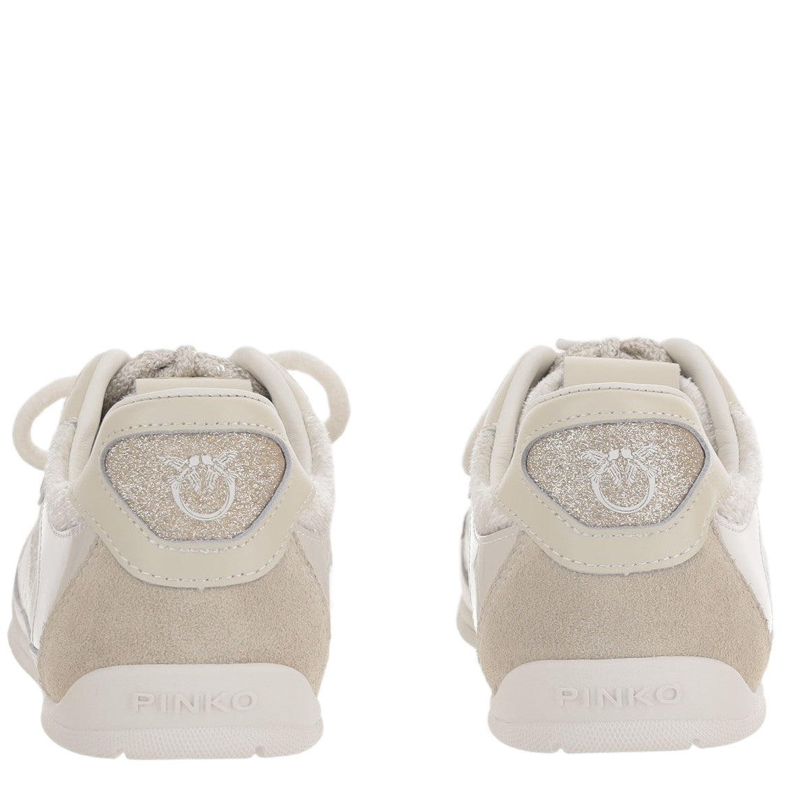 Pinko Beige Yulia Leather-Mesh Sneakers
