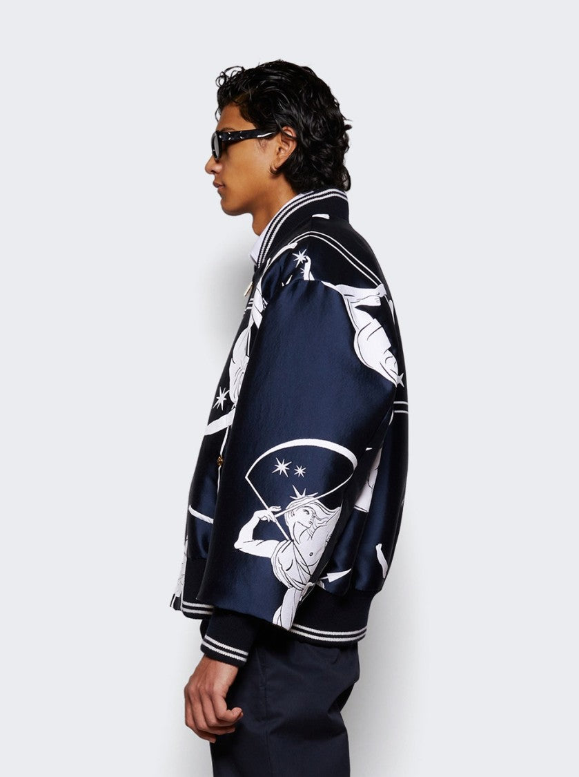 Thom Browne Olympic Constellation Scuba Jacquard Jacket Navy