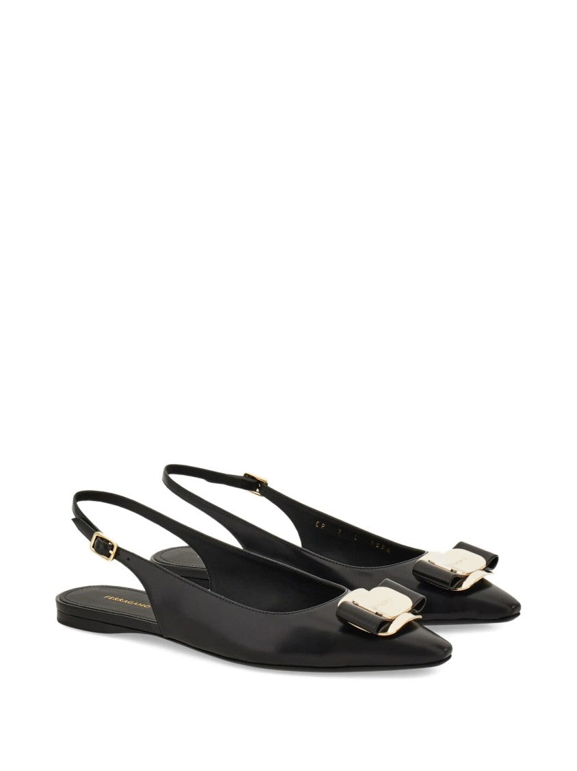 Salvatore Ferragamo Black Zelmy Pointed Toe Slingback Ballerinas