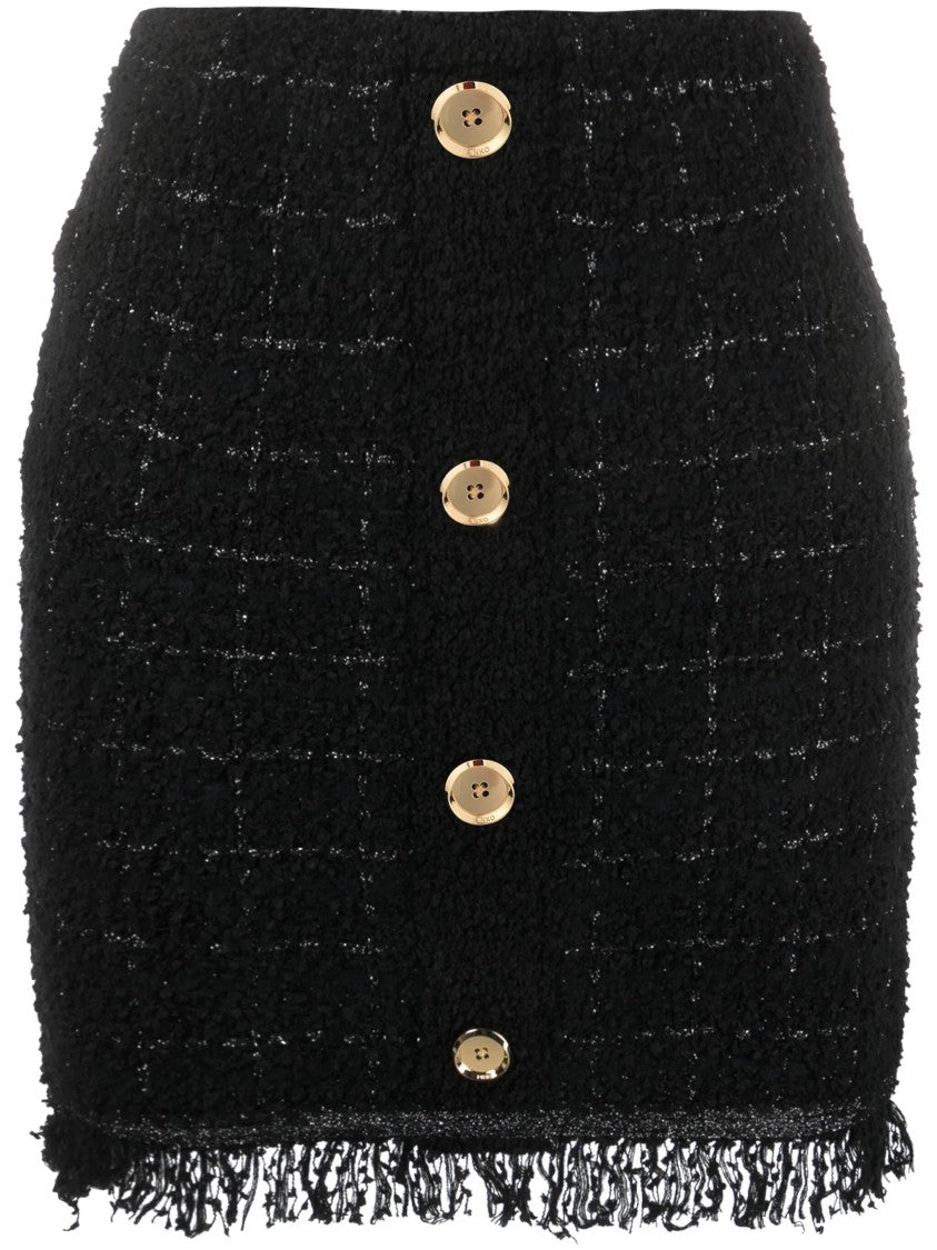 Pinko Textured Black Skirt With Gold Button Detailing