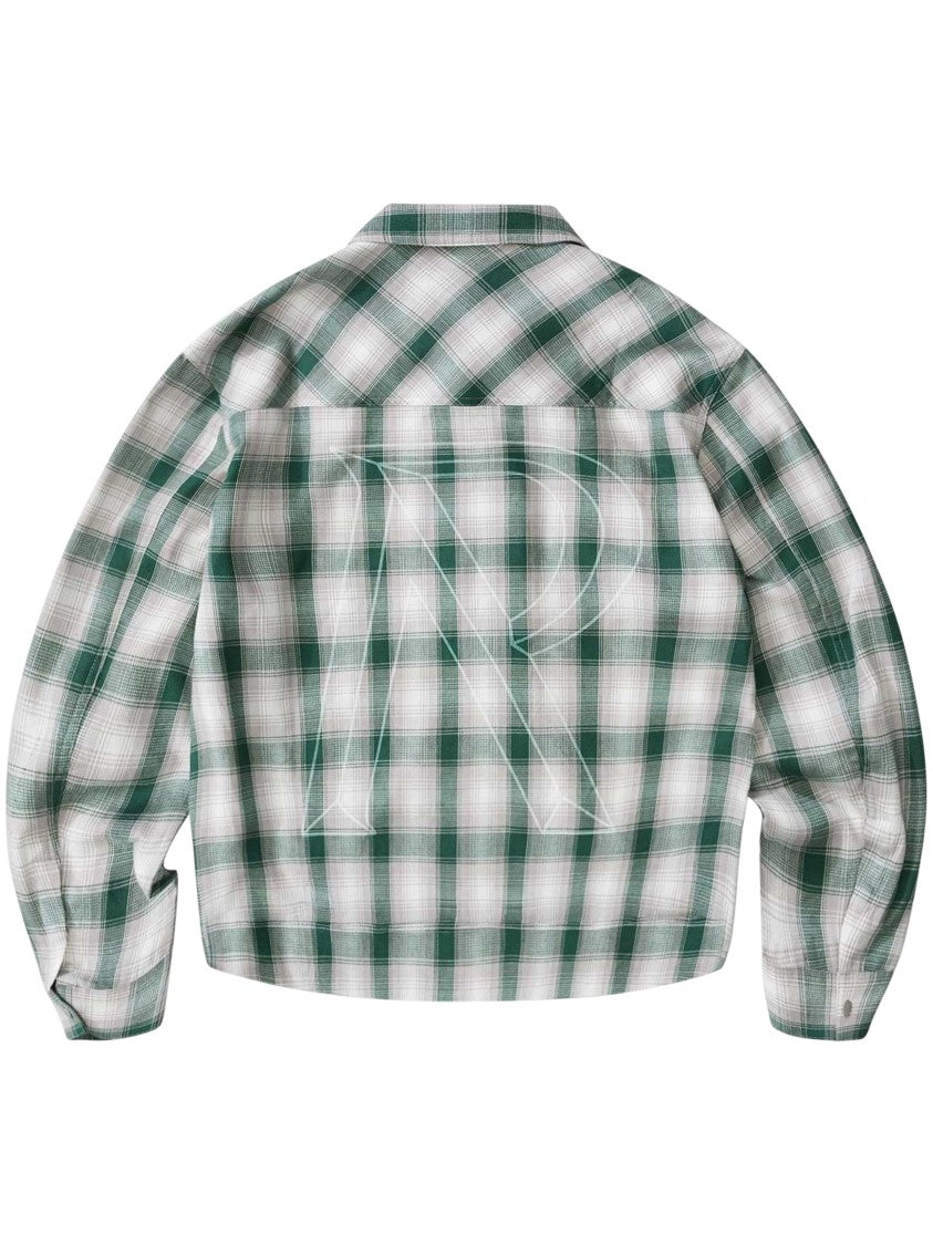 Represent Cropped Green Plaid Waffle Flannel Shirt