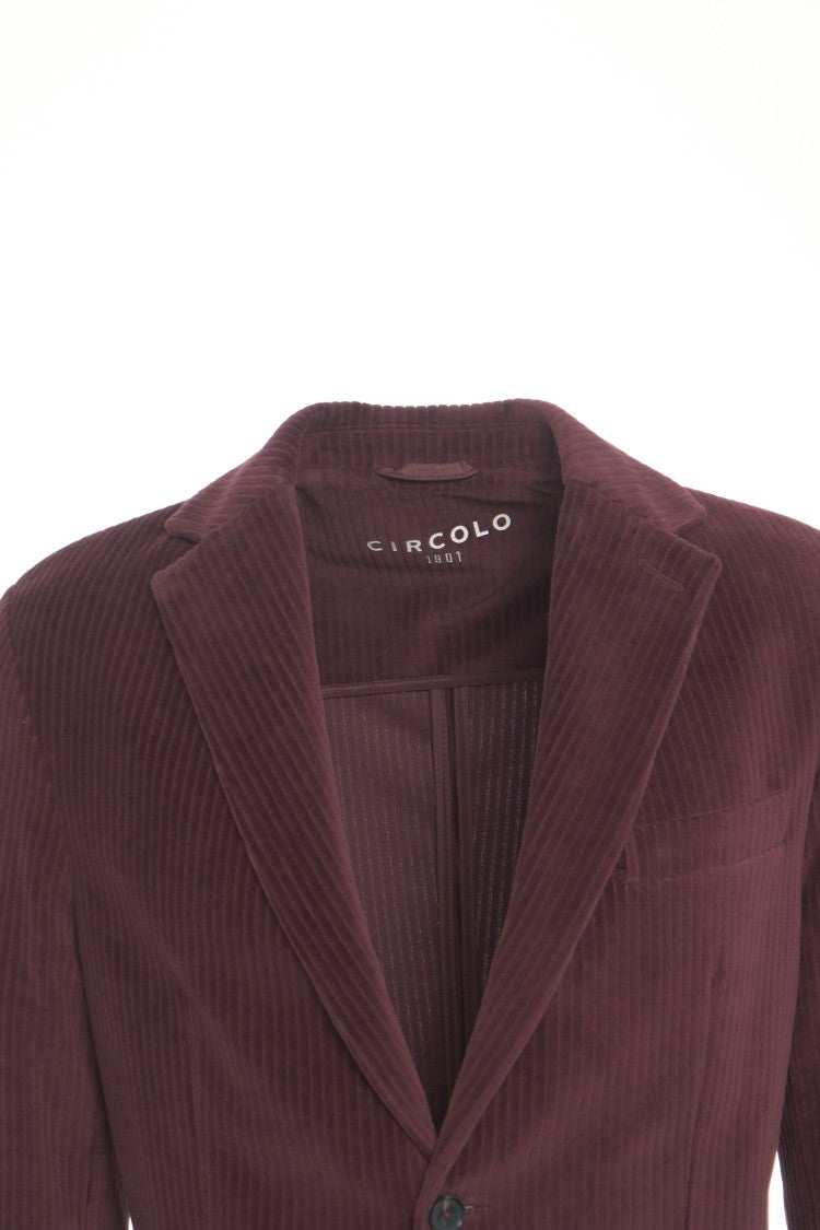 Circolo 1901 Burgundy Ribbed Corduroy Single-Breasted Blazer